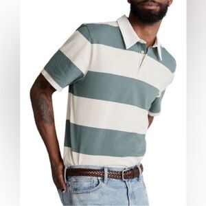 Madewell Green and Cream Striped Polo Shirt